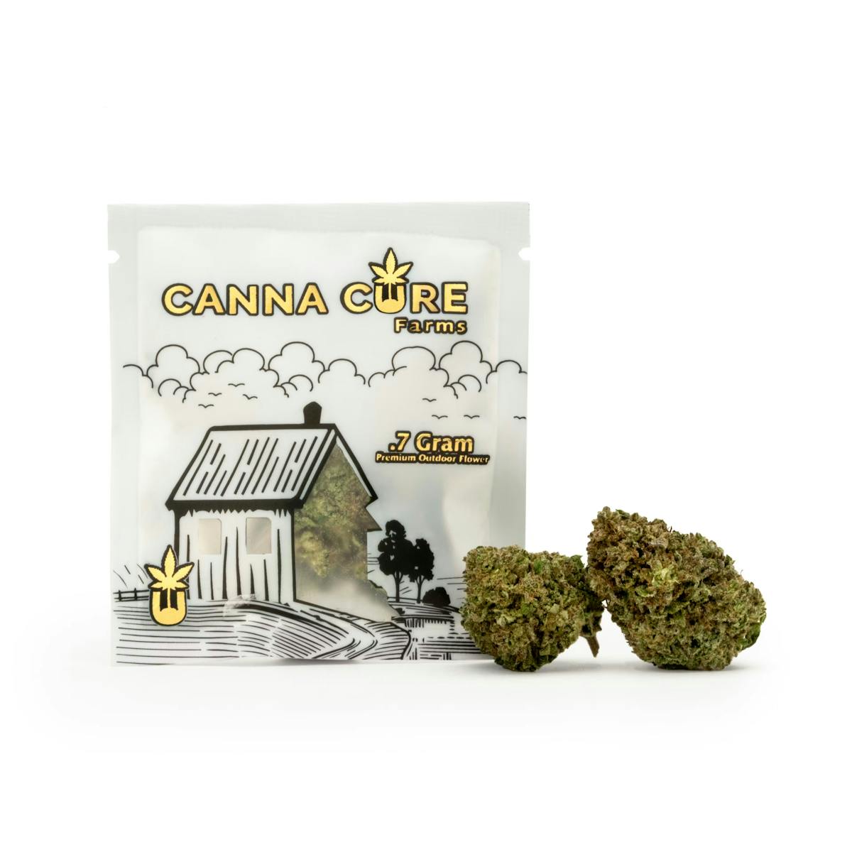 Canna Cure Farms .7g premium outdoor flower pouch with buds