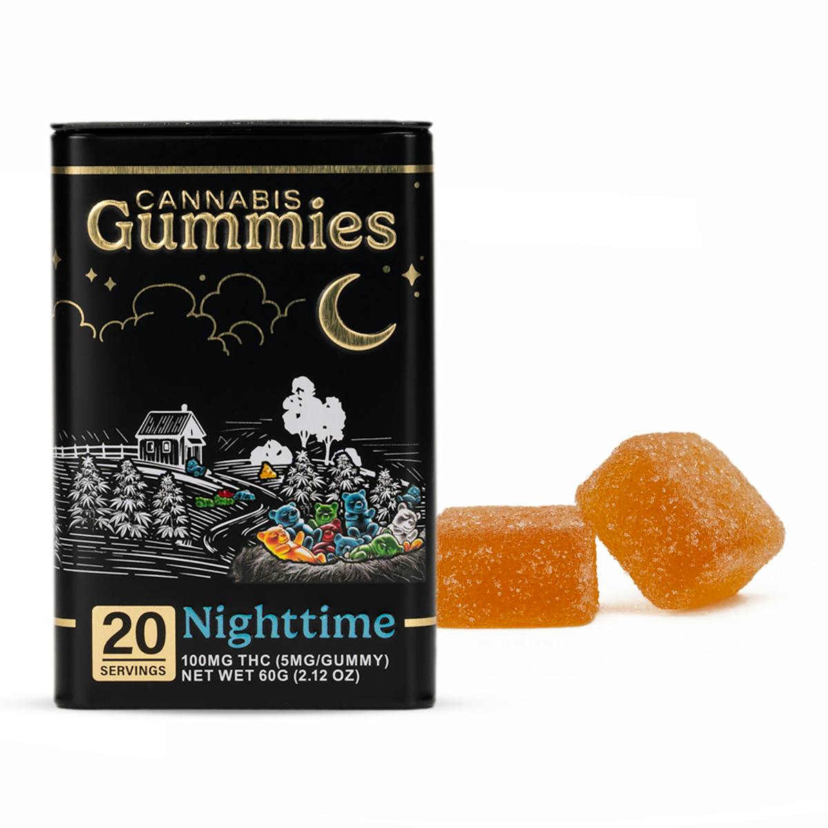 Canna Cure Farms cannabis gummies tin — 20-pack, 100mg THC