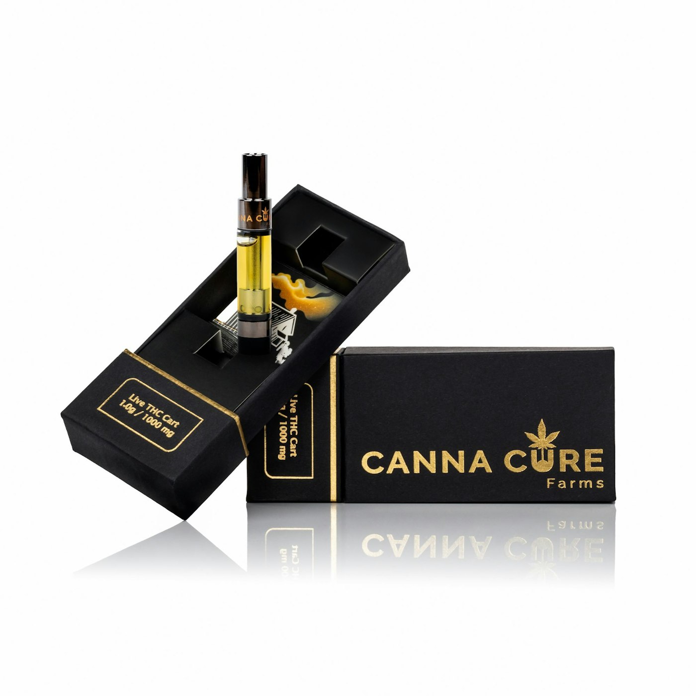 Canna Cure Farms 1g live THC vape cart and black & gold box